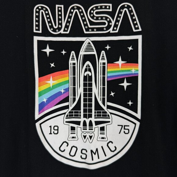NASA Cosmic 1975 Space Shuttle Graphic Tee Black Sz Large Jrs Retro Pride Style - Picture 3 of 11